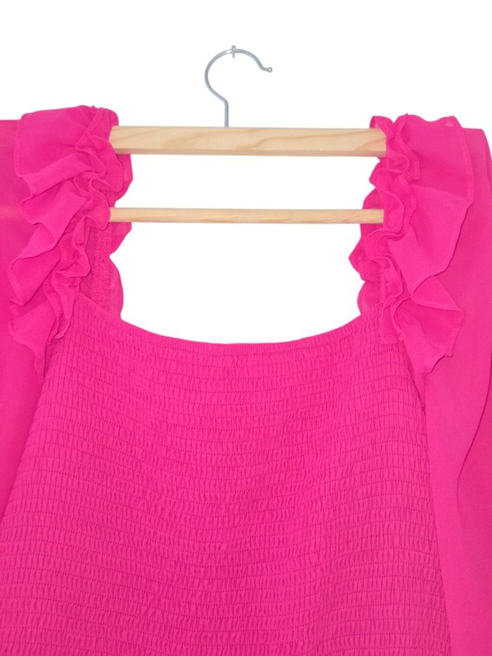 Hot Pink Smocked Ruffle Mini Dress | Romantic Cottagecore Style - Picture 5 of 11